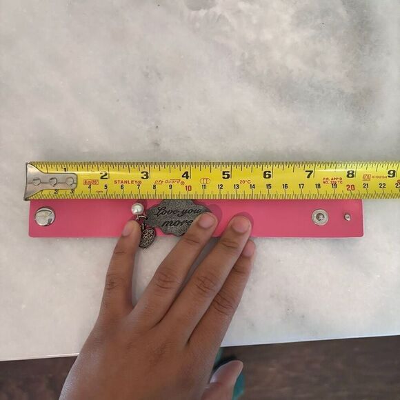 NWOT Etsy Love You More Leather Strap Heart & Faux Pearl Cuff Bracelet Pink OS - Picture 4 of 4